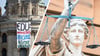  Klimaaktivisten hatten am Samstag, 25. September, unmittelbar vor der Bundestagswahl ein politisches Banner über dem Haupteingang der Basilika Weingarten angebracht.