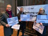 Matthias Katsch, Andreas Stiller und Ulrike Barth, Vorsitzender und Vorstandsmitglieder der Opfervereinigung „Eckiger Tisch“, demonstrierten in Mainz für eine Regelung, die das Leid der Opfer schnell entschädigt.