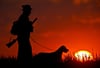  Ein Jäger steht mit seinem Hund im Sonnenuntergang auf einem Feld (Symbolfoto): Der Fall, mit dem sich das Verwaltungsgericht in München befassen musste, ist kurios.