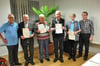  Die Geehrten der Aldinger Ortsgruppe, (von links) Vorsitzender Heinz Heinemann, Walter Haller, Erika Braun, Rudolf Keller, Rita Böhm Gauobmann Klaus Butschle.