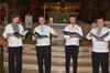 
Das Ensemble Cantus Firmus beim Gesang während des Gottesdiensts (v.l.): Dmytriy Foschchanca, Nikodim Barshay, Nazar Akobenchua und Denis Prochorenko.
