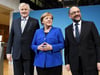 Horst Seehofer (l), Martin Schulz (r) und Angela Merkel (CDU) im Willy-Brandt-Haus in Berlin. Foto: Maurizio Gambarini