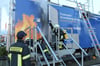 
Sie proben auf dem Gelände der Feuerwehr Tettnang den realen Einsatz im Brandcontainer. 

