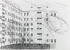 Eine Skizze des Krankenhauses  Ospedale  San Camillo in der Nähe der Wohnung des Künstlers.